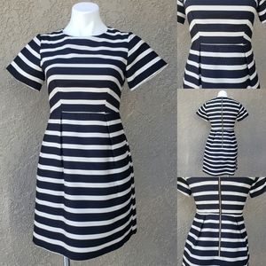 H&M Black and White Striped Pleated Dress Size 6